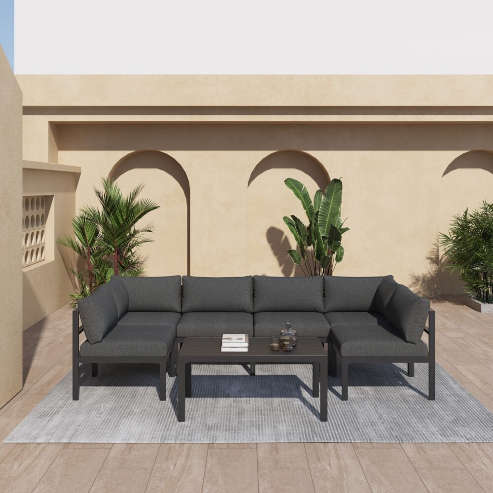 Outdoor Minimalist Charcoal Grey 7-Piece Lounge Set - Outdoorium