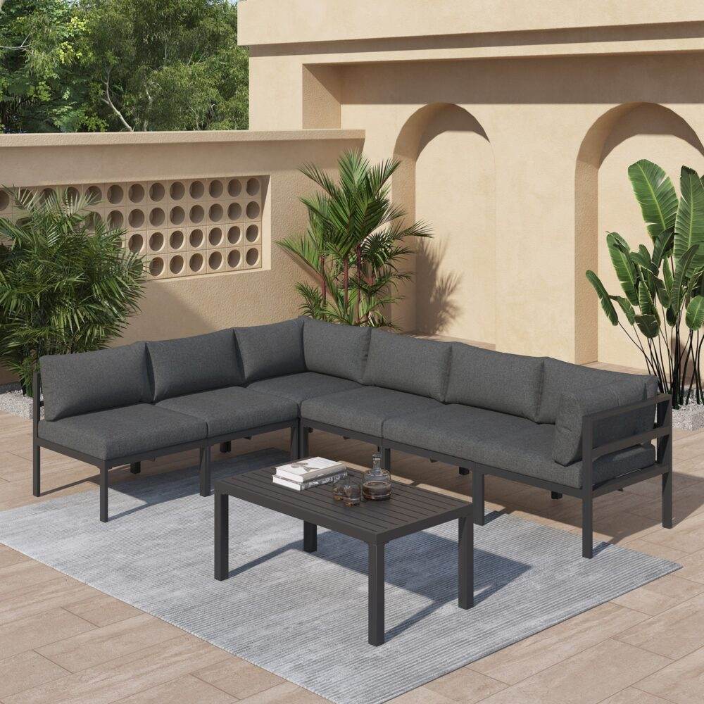 Outdoor Minimalist Charcoal Grey 7-Piece Lounge Set - Outdoorium