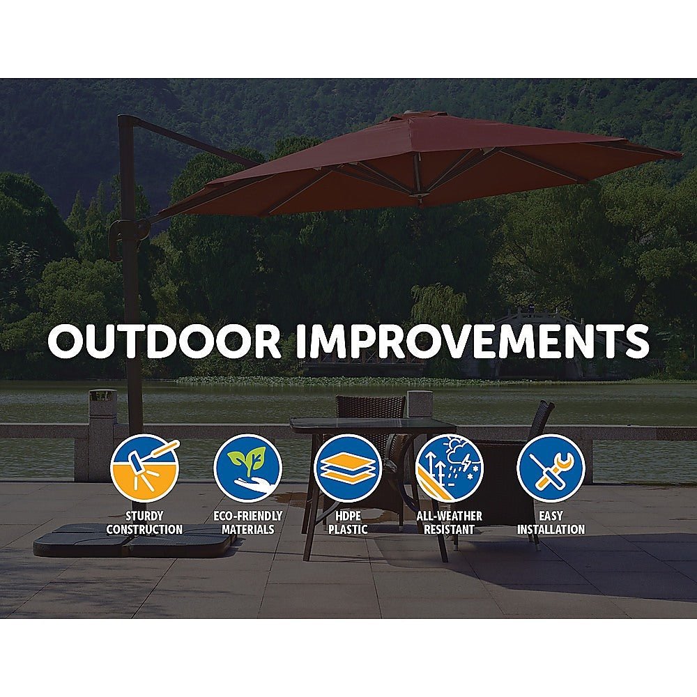 Outdoor Patio 4-Piece Cantilever Offset 3M Umbrella Base Stand Weight Water Sand - Outdoorium