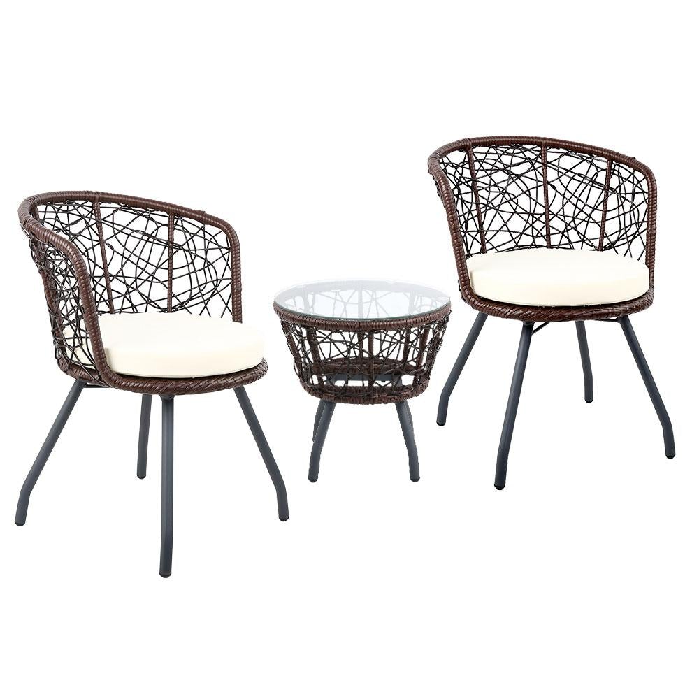 Outdoor Patio Chair and Table - Brown - Outdoorium