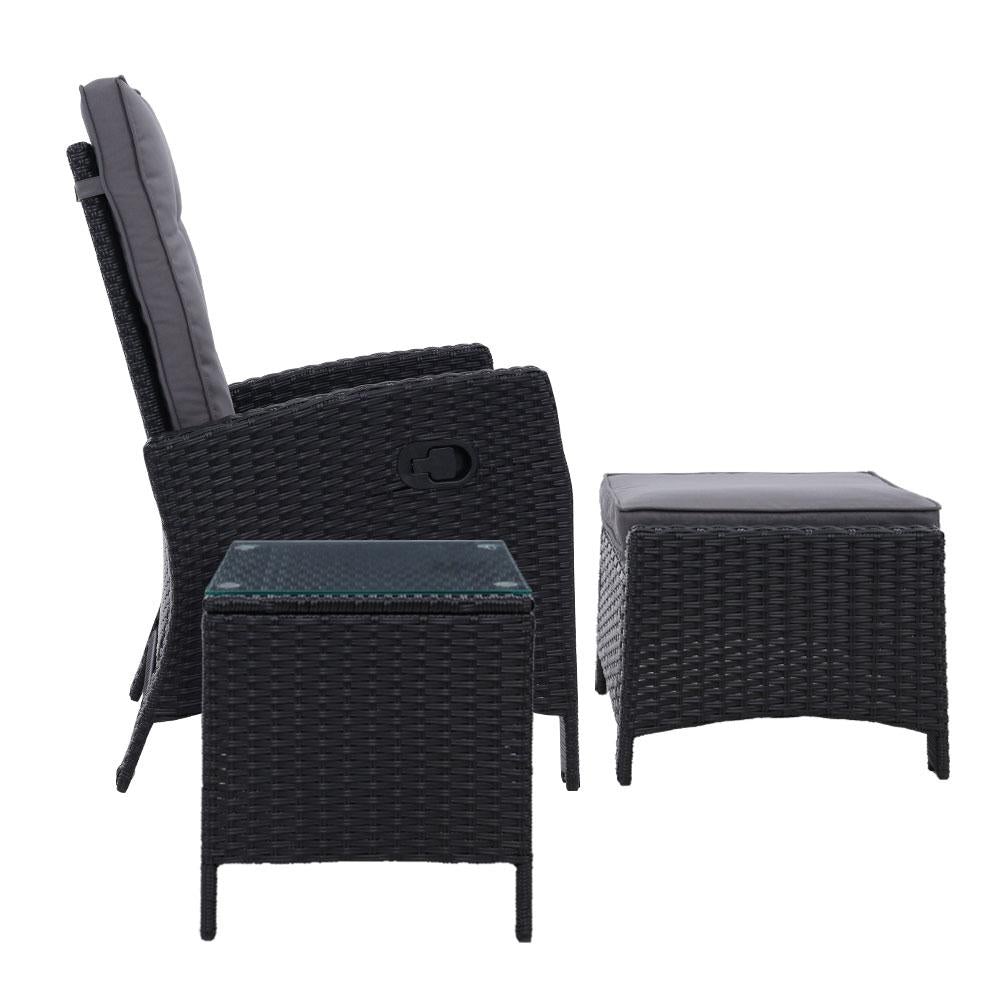 Outdoor Patio Furniture Recliner Chairs Table Setting Wicker Lounge 5pc Black - Outdoorium