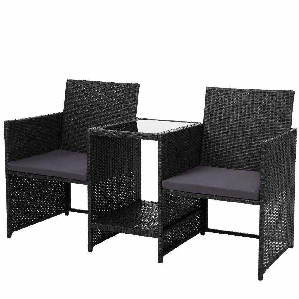 Outdoor Setting Wicker Loveseat Birstro Set Patio Garden Furniture Black - Outdoorium