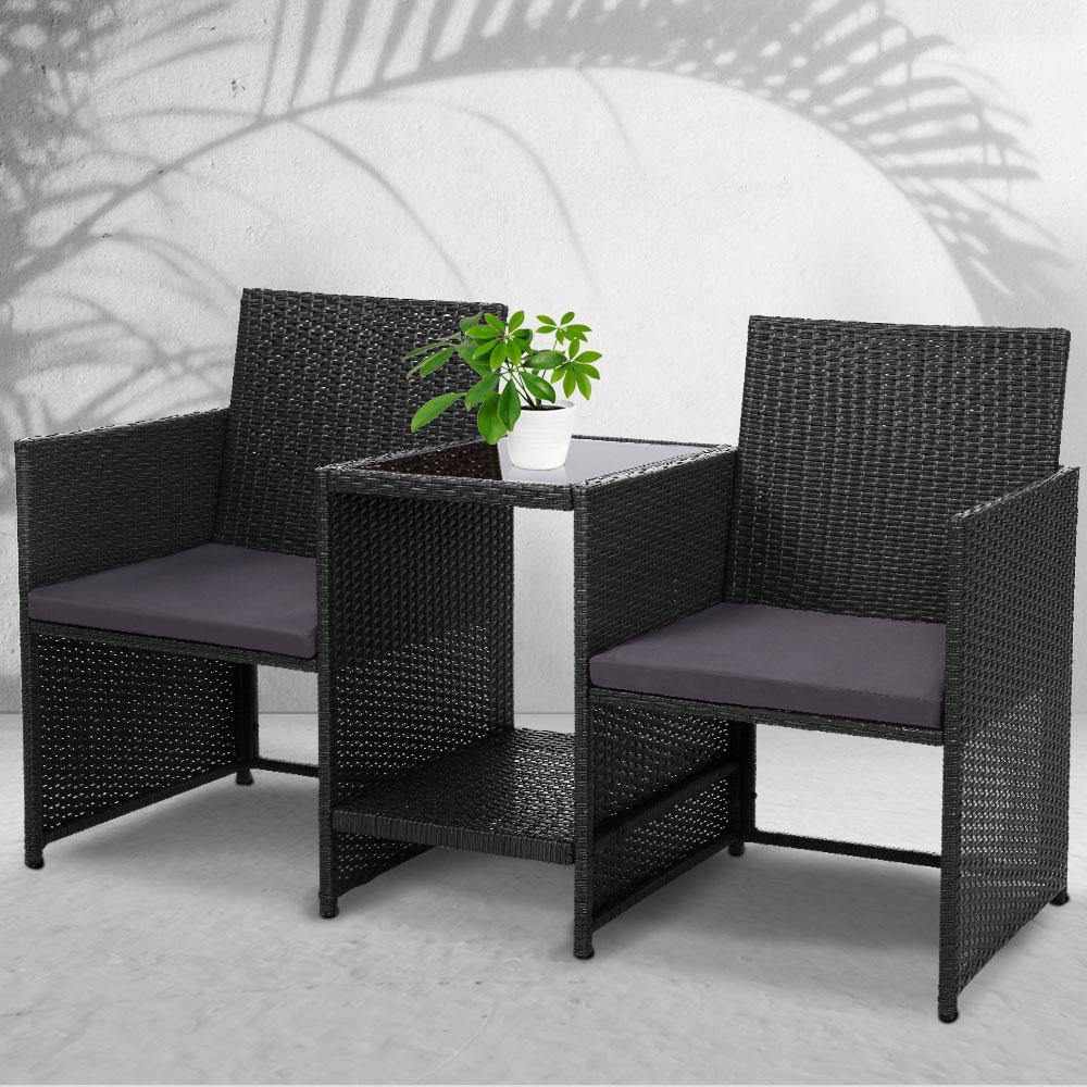 Outdoor Setting Wicker Loveseat Birstro Set Patio Garden Furniture Black - Outdoorium