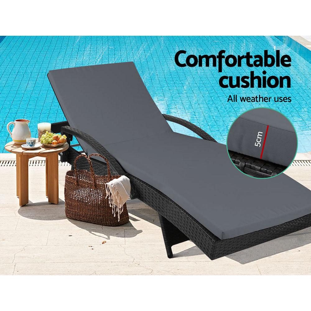 Outdoor Sun Lounge Chair with Cushion - Black - Outdoorium