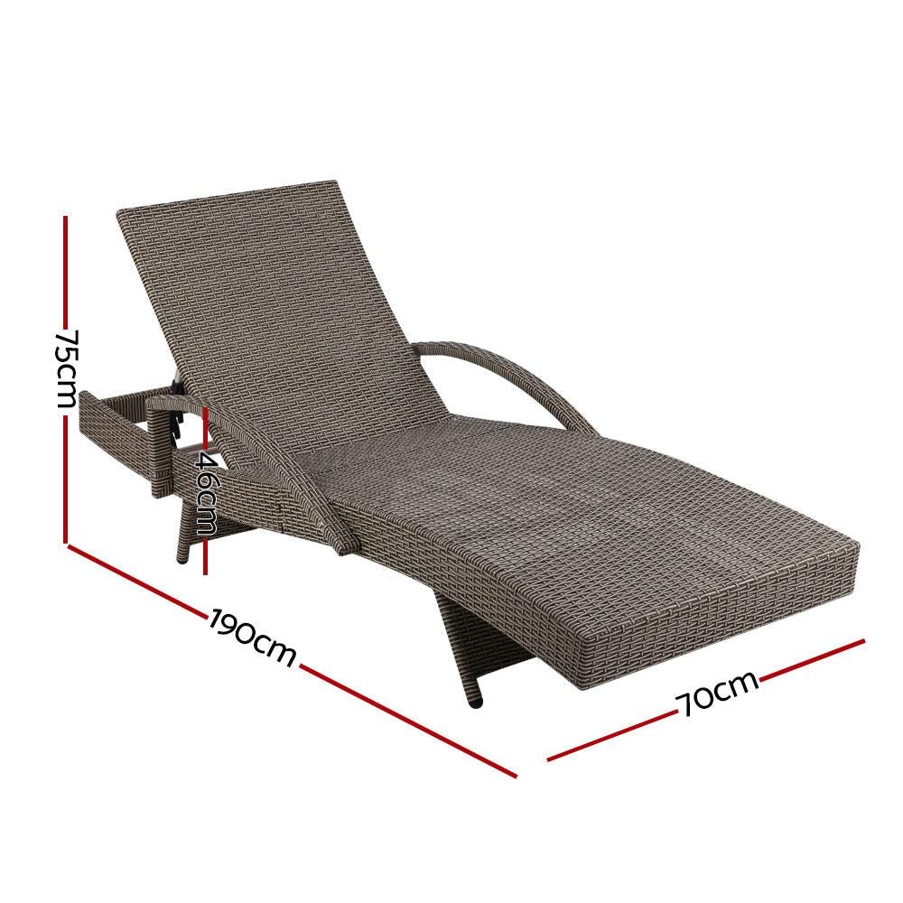 Outdoor Sun Lounge Chair with Cushion- Grey - Outdoorium