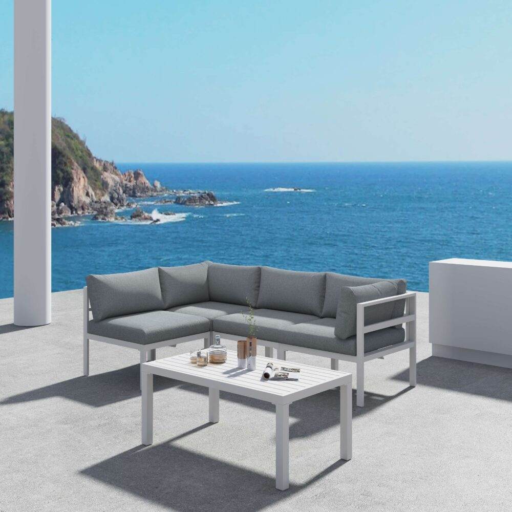 Outdoor White Modern 5 Piece Lounge Set - Outdoorium
