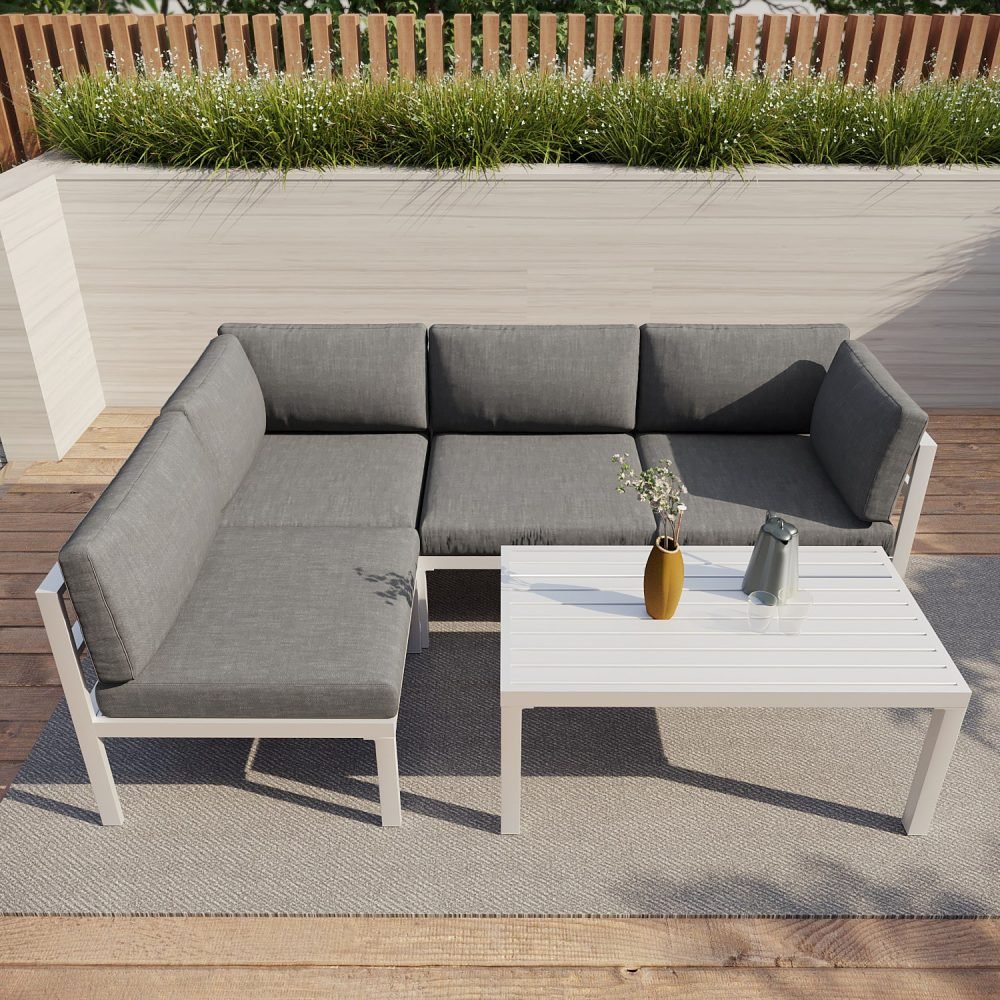 Outdoor White Modern 5 Piece Lounge Set - Outdoorium