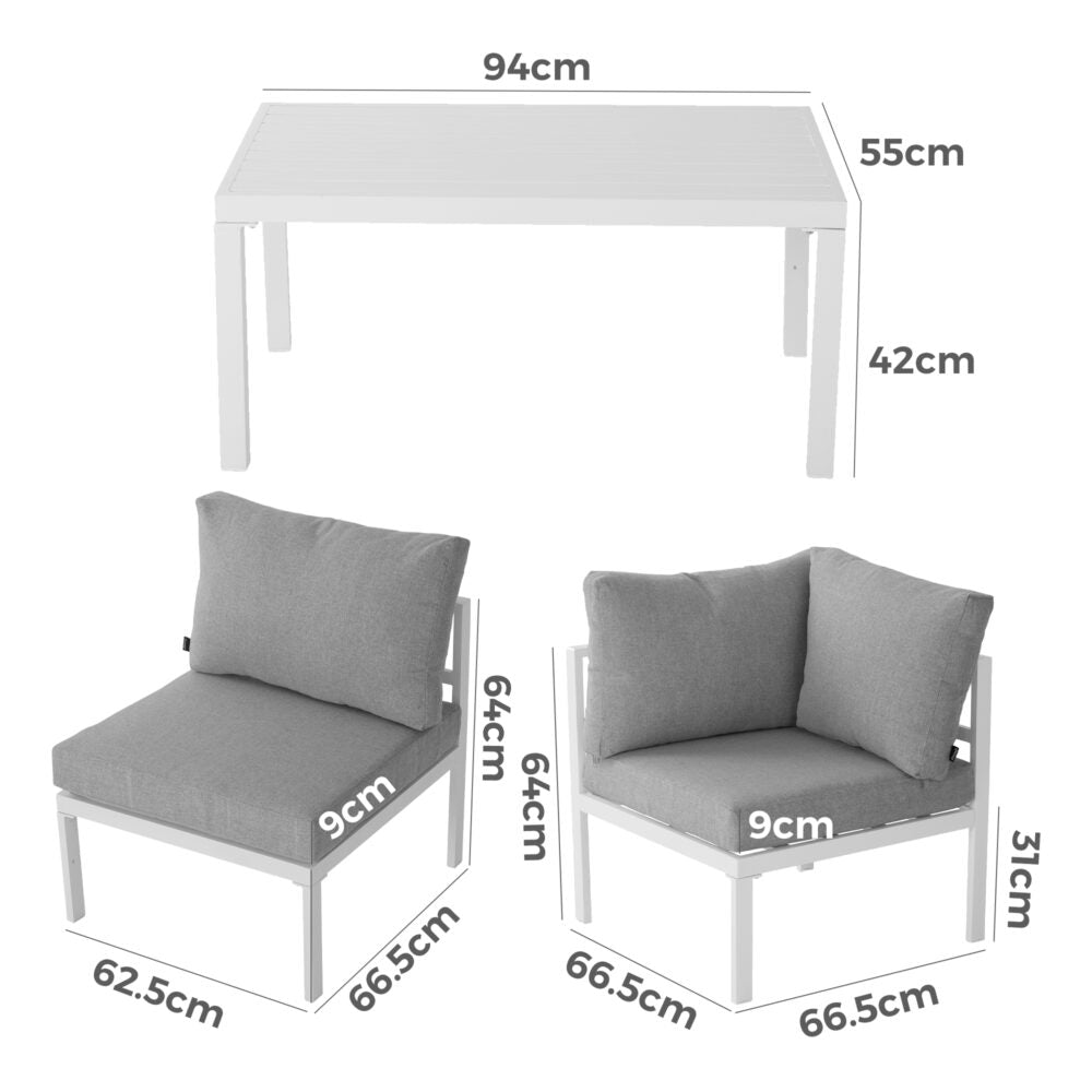 Outdoor White Modern 5 Piece Lounge Set - Outdoorium
