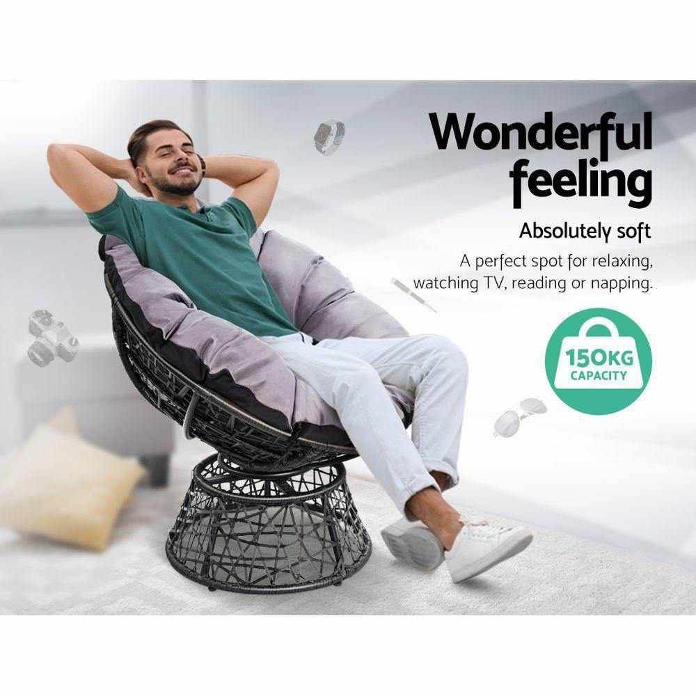 Gardeon Outdoor Lounge Setting Furniture Wicker Papasan Chairs Table Patio Black - Outdoorium