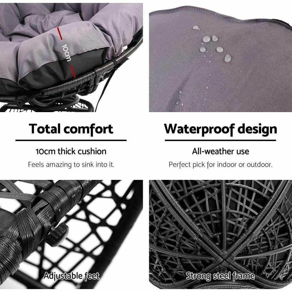 Gardeon Outdoor Lounge Setting Furniture Wicker Papasan Chairs Table Patio Black - Outdoorium