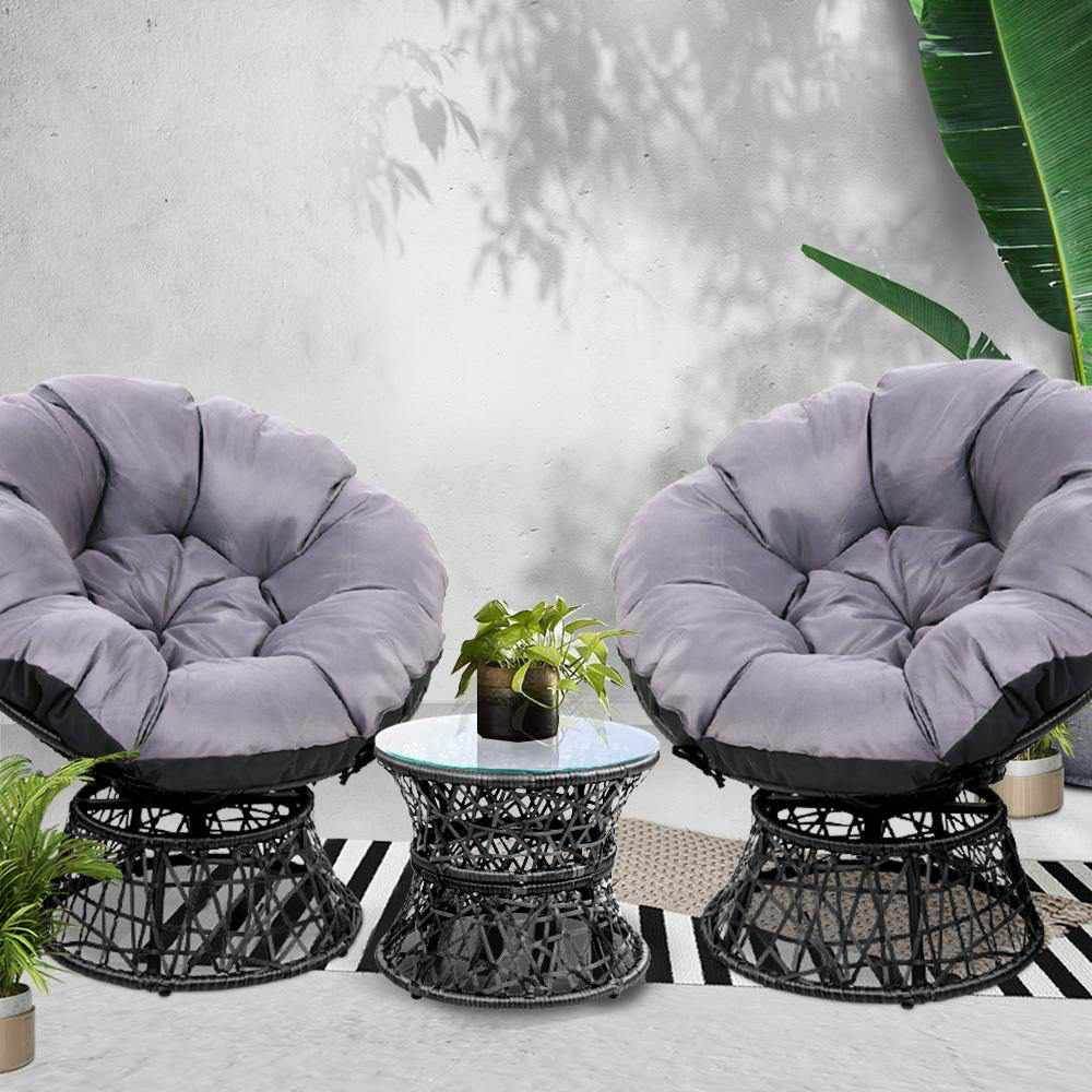 Gardeon Outdoor Lounge Setting Furniture Wicker Papasan Chairs Table Patio Black - Outdoorium