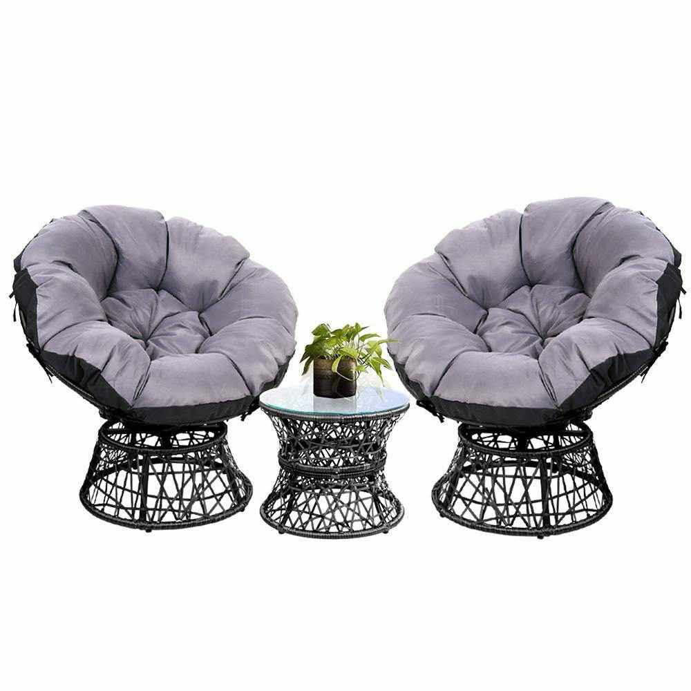 Gardeon Outdoor Lounge Setting Papasan Chairs Table Patio Furniture Wicker Black - Outdoorium