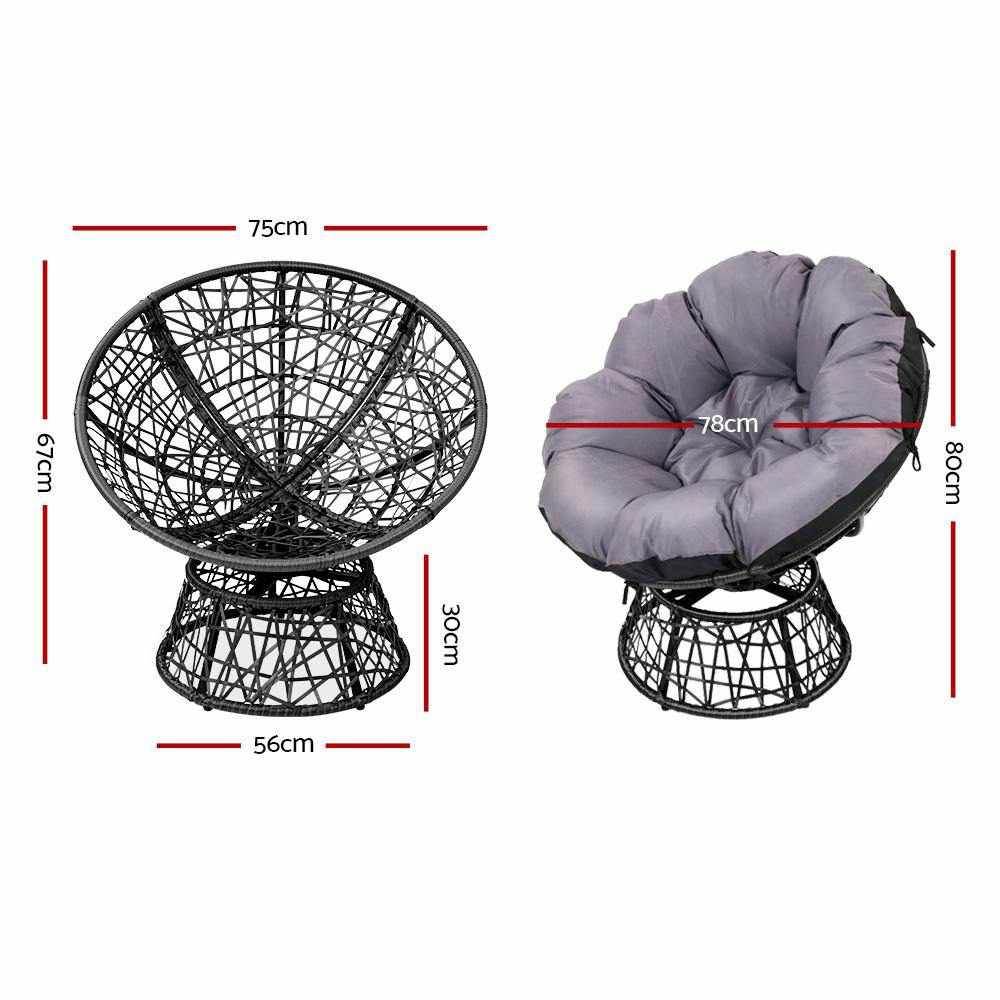 Gardeon Outdoor Lounge Setting Furniture Wicker Papasan Chairs Table Patio Black - Outdoorium