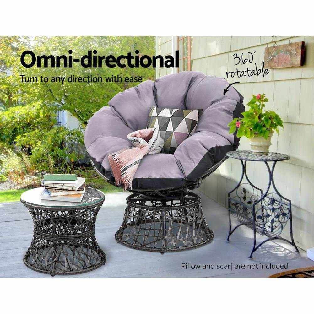 Gardeon Outdoor Lounge Setting Furniture Wicker Papasan Chairs Table Patio Black - Outdoorium