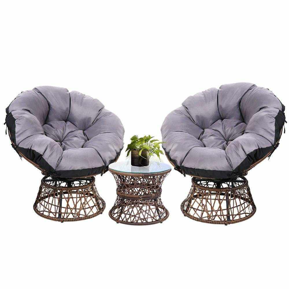 Gardeon Outdoor Lounge Setting Papasan Chairs Table Patio Furniture Wicker Brown - Outdoorium