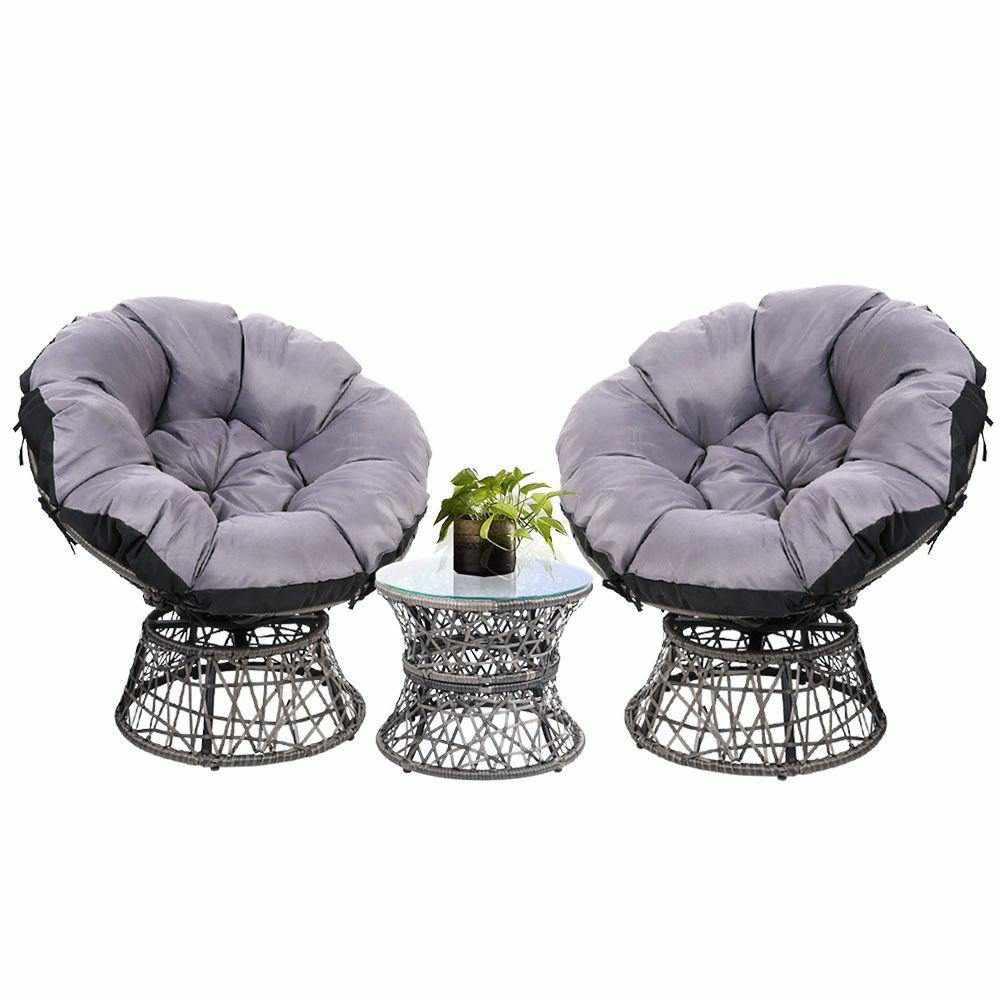Gardeon Outdoor Lounge Setting Papasan Chairs Table Patio Furniture Wicker Grey - Outdoorium