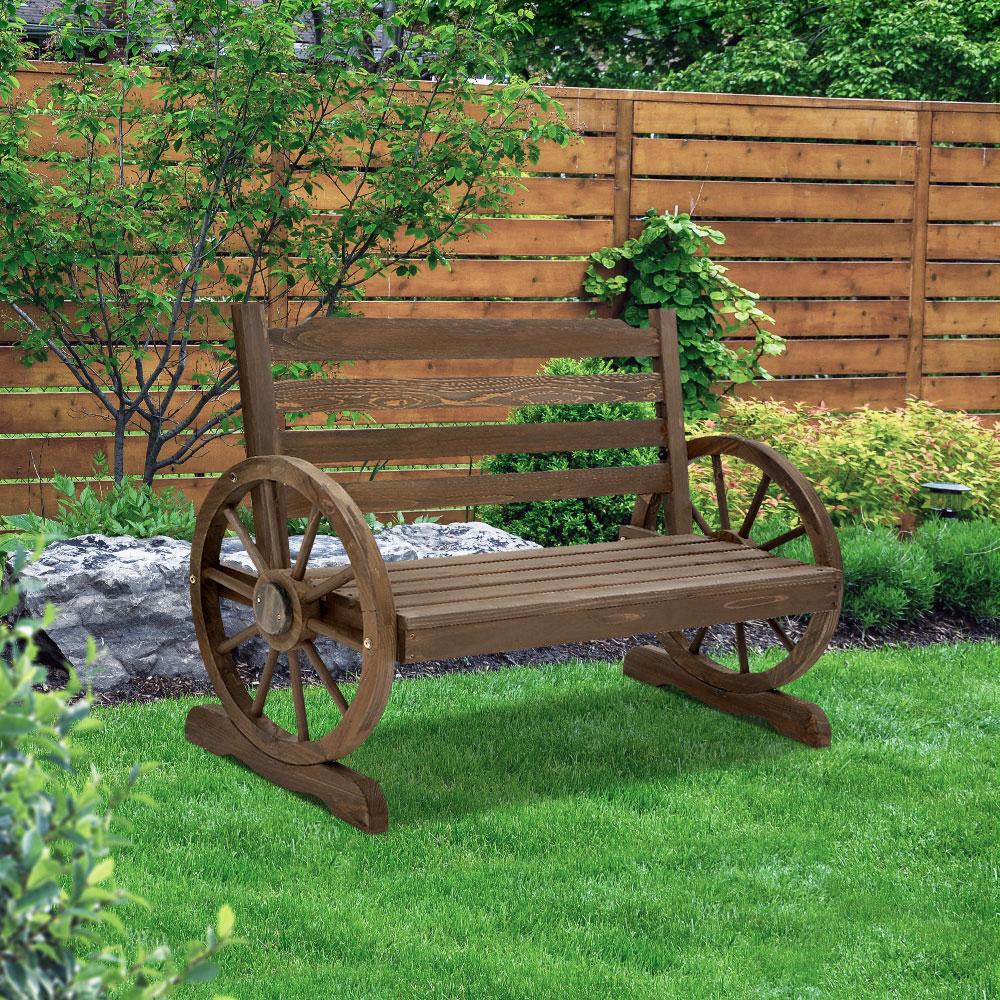 Park Bench Wooden Wagon Chair Outdoor Garden Backyard Lounge Furniture - Outdoorium