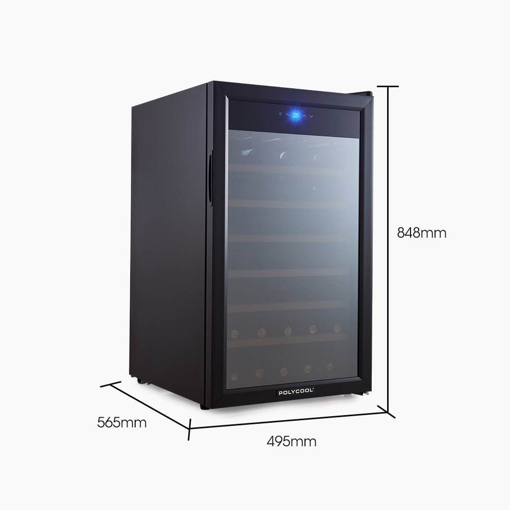 POLYCOOL 128L 51 Bottle Wine Bar Fridge Underbench Cooler Compressor Glass Door, Black - Outdoorium