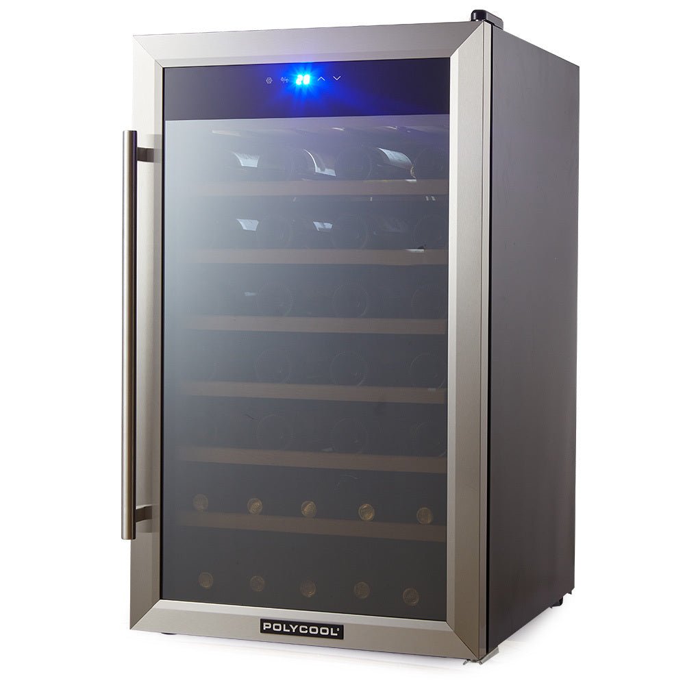 POLYCOOL 51 Bottle Wine Bar Fridge, Under Bench, Glass Door W ...