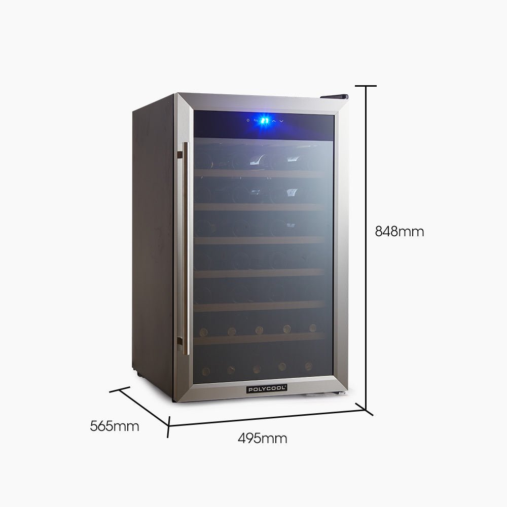 POLYCOOL 51 Bottle Wine Bar Fridge, Under Bench, Glass Door W ...