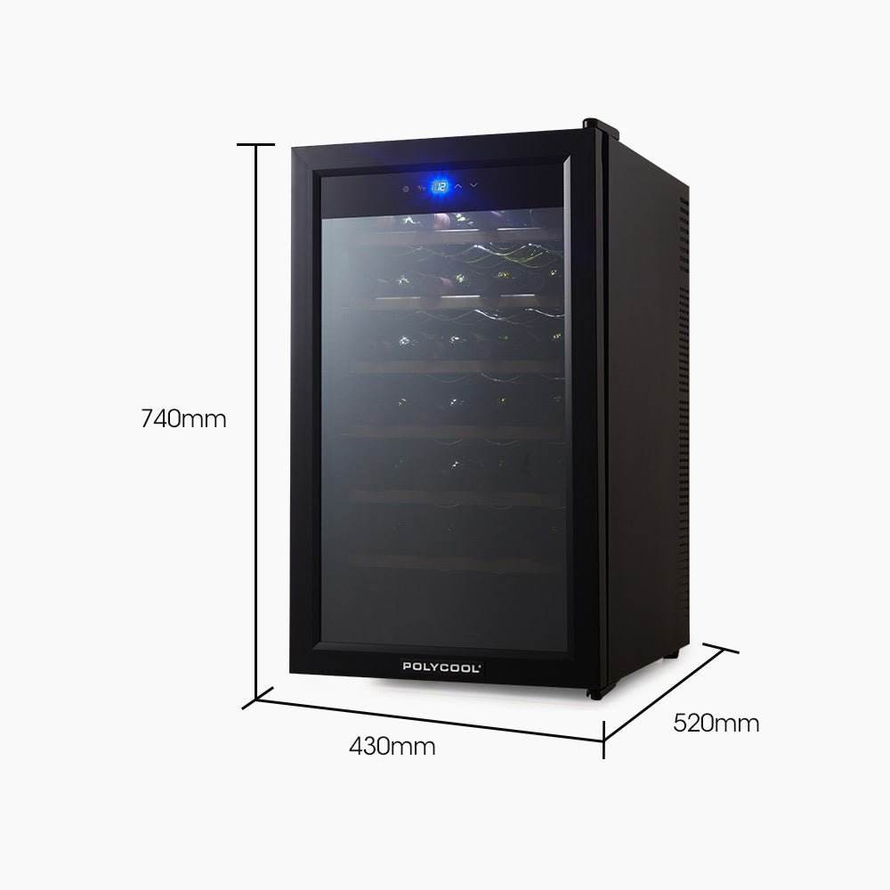 POLYCOOL 72L 28 Bottle Wine Bar Fridge Countertop Cooler Compressor Mirrored Glass Door, Black - Outdoorium