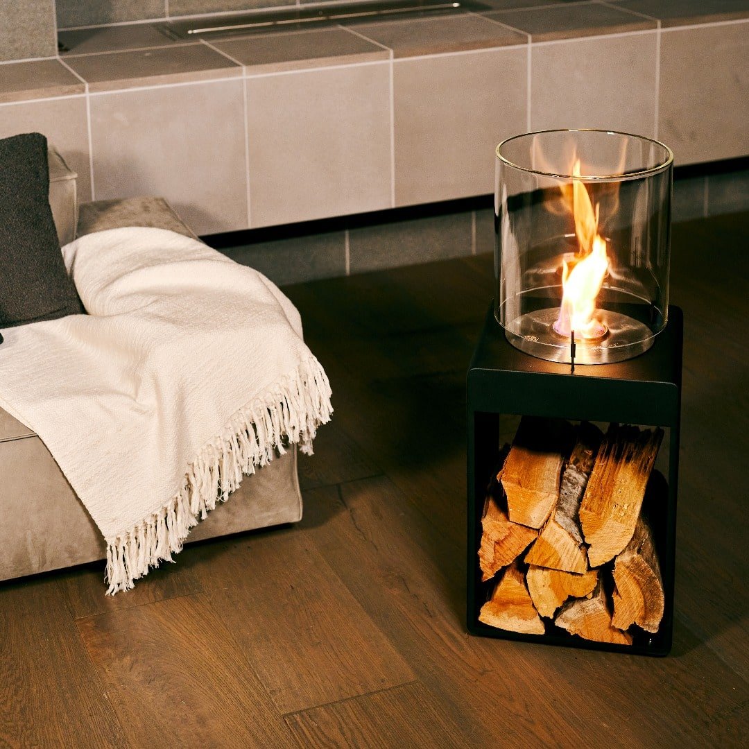 EcoSmart Pop 3T Designer Fireplace - White + Black Burner - Outdoorium
