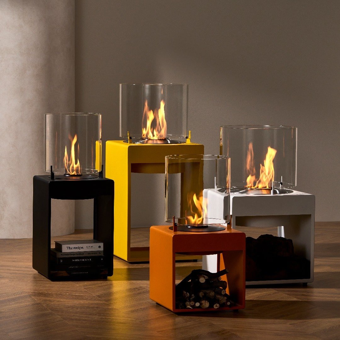 EcoSmart Pop 8L Designer Fireplace - White + Black Burner - Outdoorium