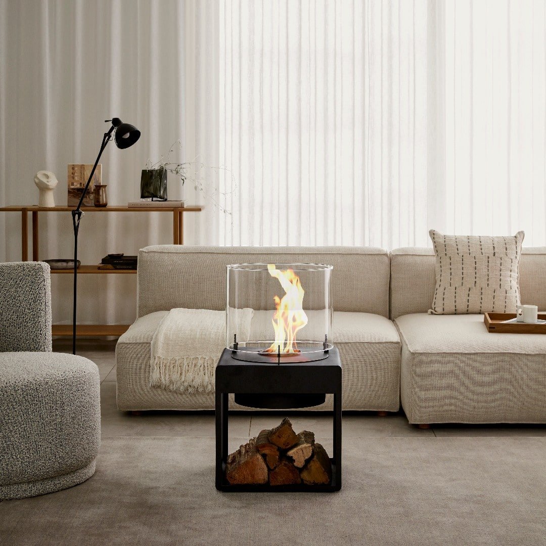 EcoSmart Pop 8L Designer Fireplace - White + Black Burner - Outdoorium