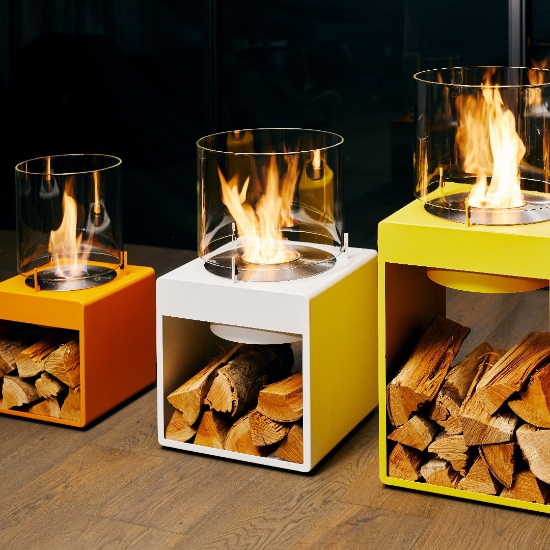 EcoSmart Pop 8L Designer Fireplace - Yellow + Black Burner - Outdoorium