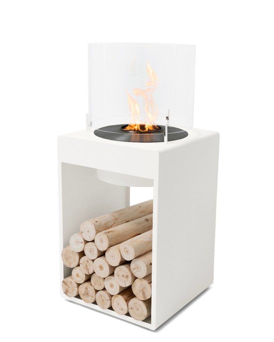 EcoSmart Pop 8T Designer Fireplace - White + Black Burner - Outdoorium
