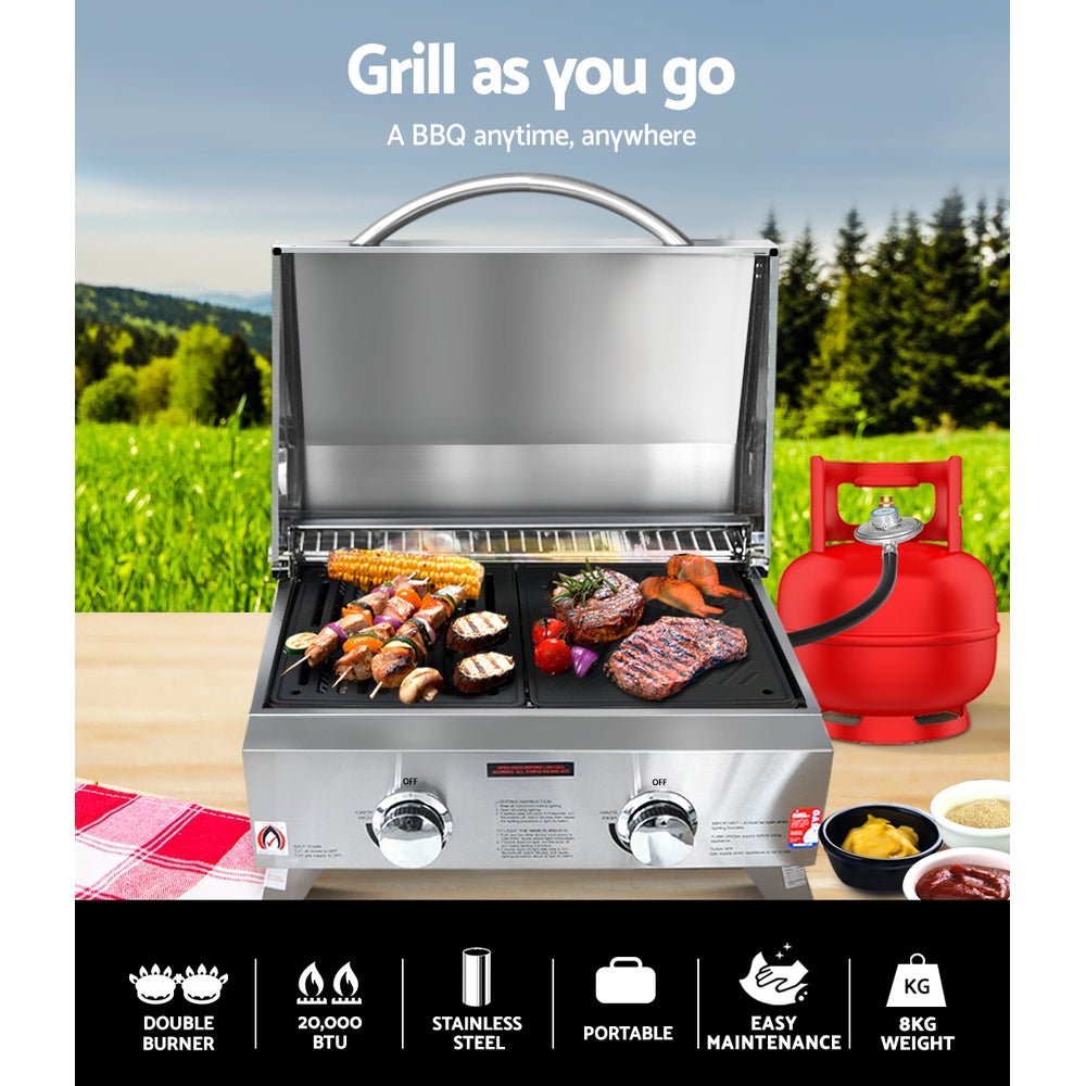 Portable Gas BBQ LPG Camping Cooker Grill - Outdoorium