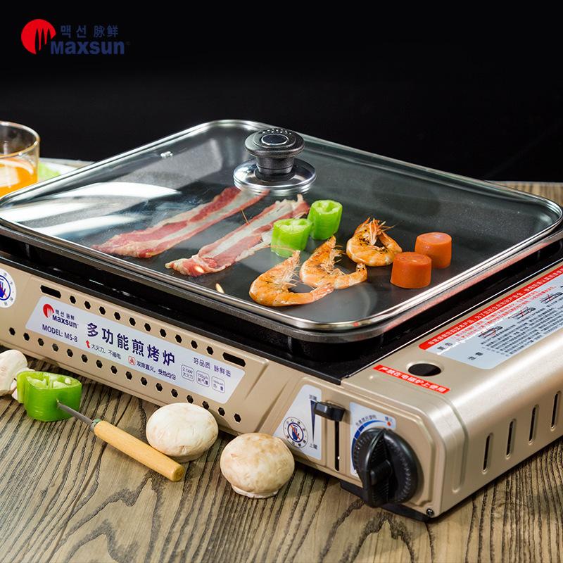 Portable Gas Burner Stove with Inset Non Stick Cooking Pan Cooker Butane Camping 35mm Cooking Pan - Outdoorium
