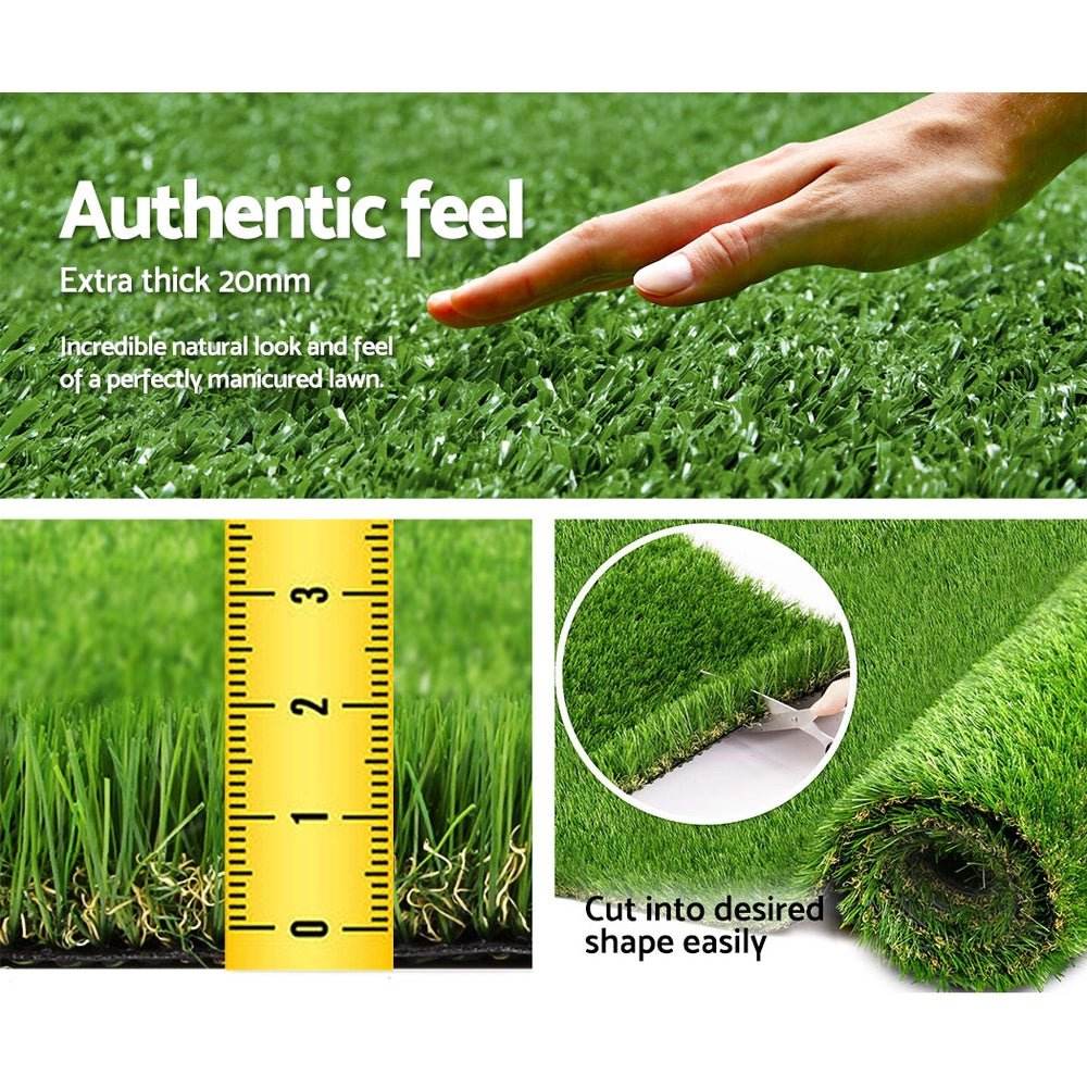 Prime Turf Artificial Grass 20SQM 20mm Synthetic Fake Lawn Turf Plant Plastic 4-coloured 1mx10m - Outdoorium