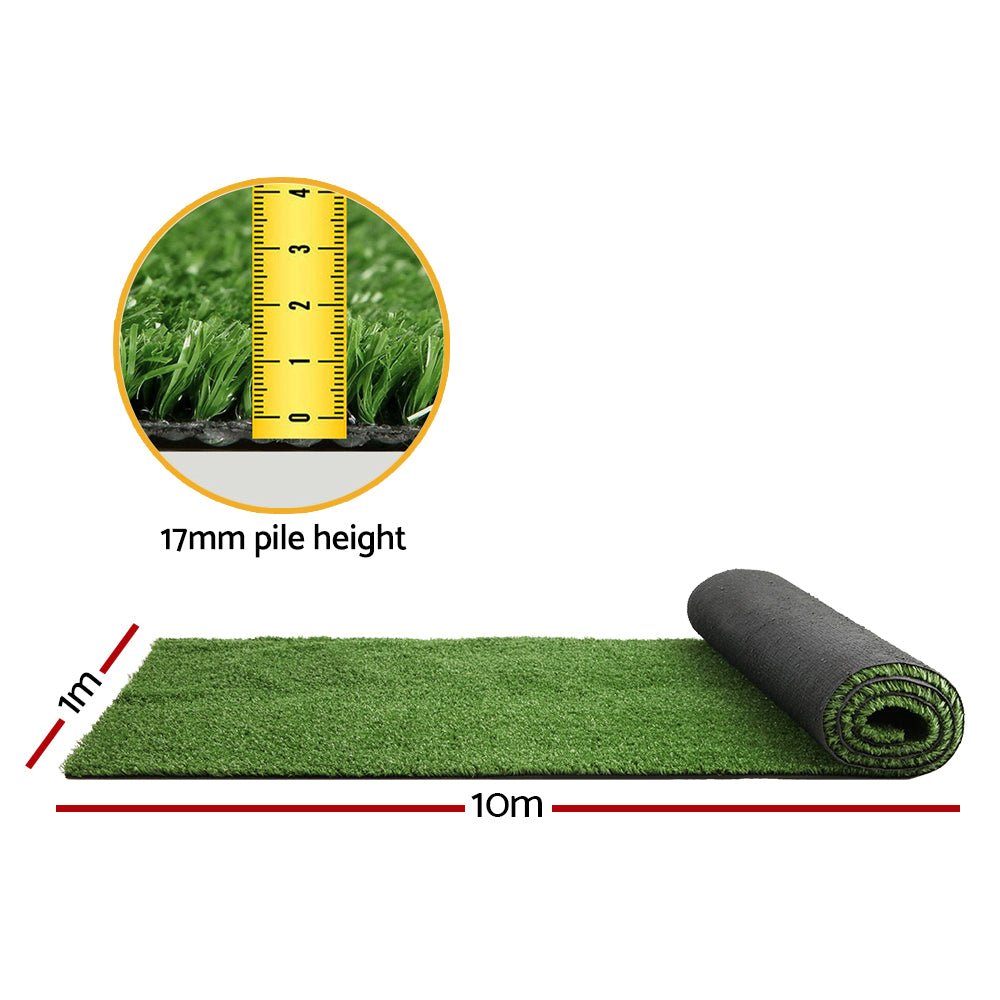 Primeturf Artificial Grass Synthetic 20 SQM Fake Lawn 17mm 1X10M - Outdoorium