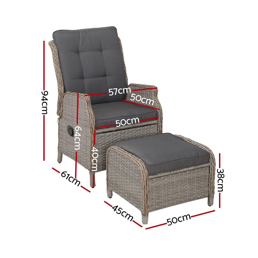 Recliner Chair Sun lounge Outdoor Setting Patio Furniture Wicker Sofa - Outdoorium