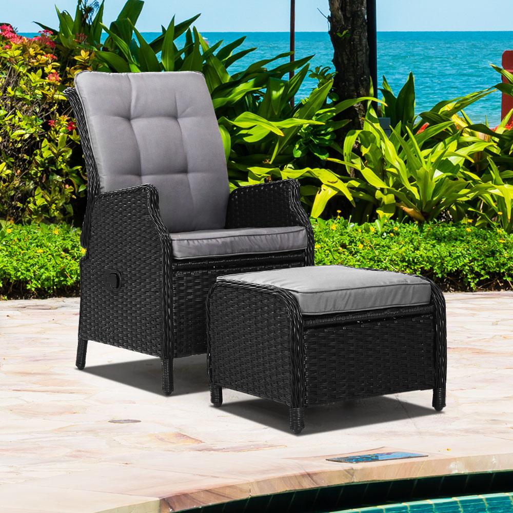 Recliner Chair Sun lounge Setting Outdoor Furniture Patio Wicker Sofa - Outdoorium