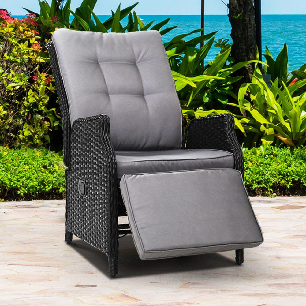 Recliner Chair Sun lounge Setting Outdoor Furniture Patio Wicker Sofa - Outdoorium