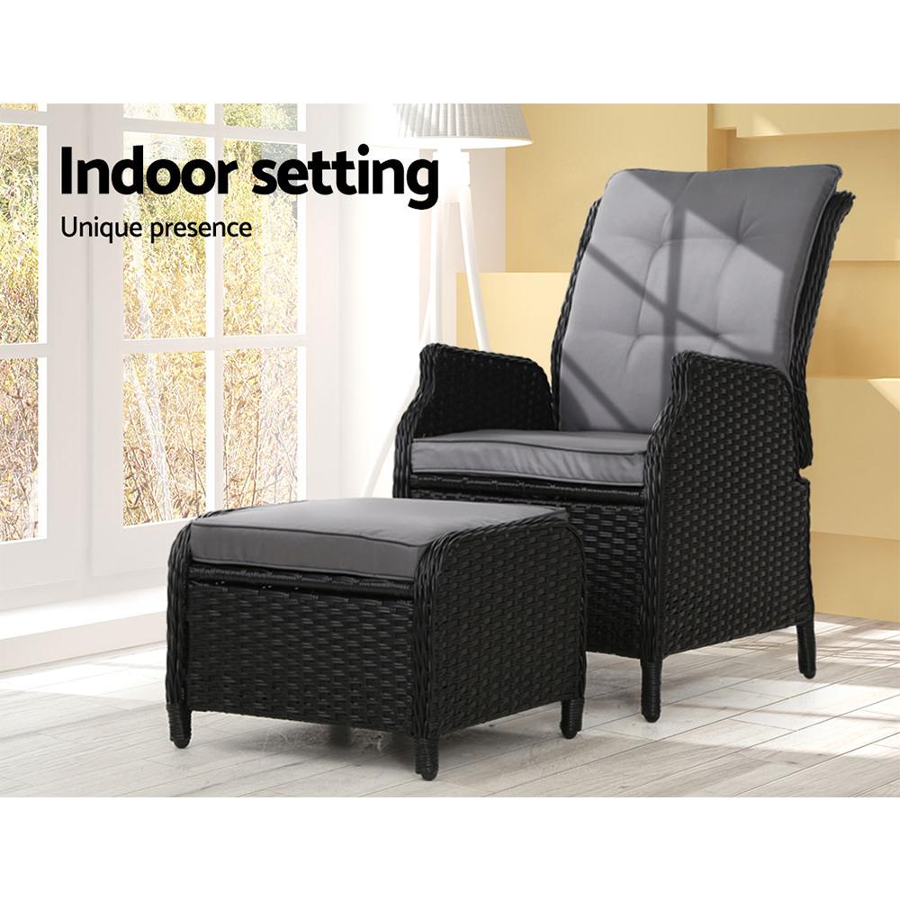 Recliner Chair Sun lounge Setting Outdoor Furniture Patio Wicker Sofa - Outdoorium