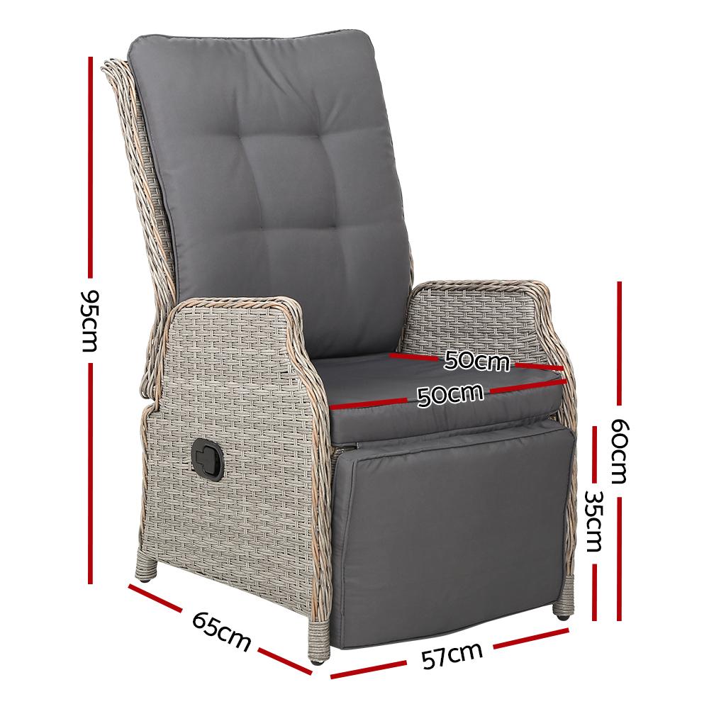 Recliner Chairs Sun lounge Outdoor Furniture Setting Patio Wicker Sofa Grey 2pcs - Outdoorium
