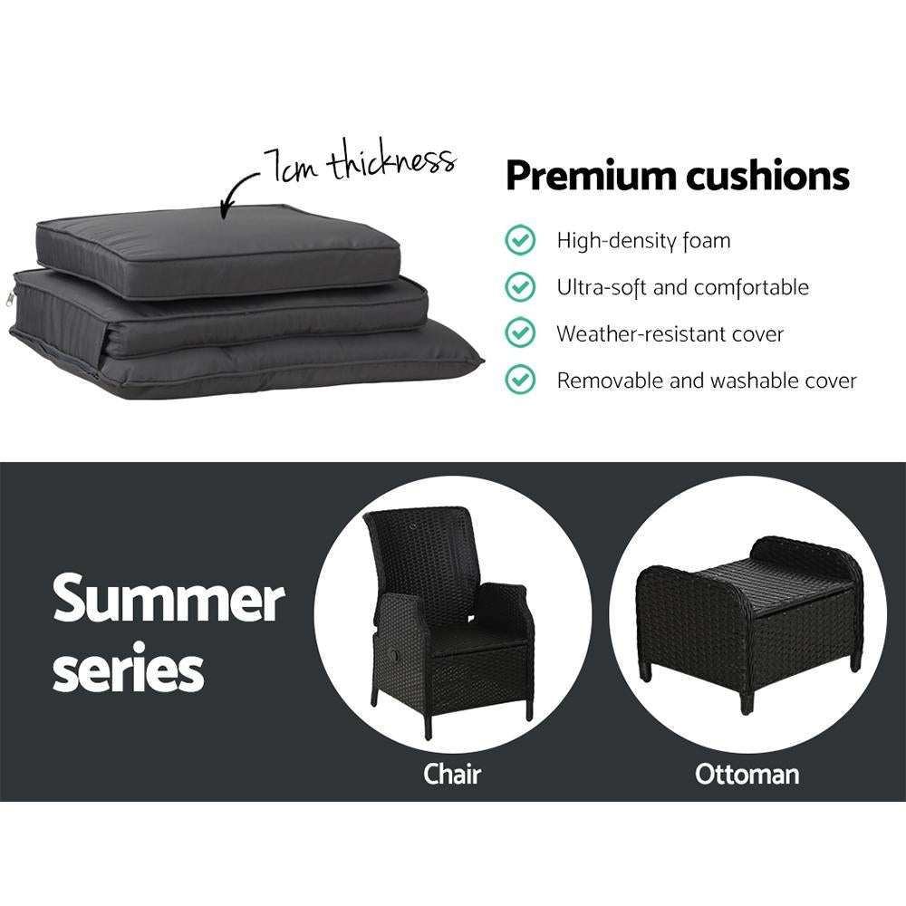 Recliner Chairs Sun lounge Outdoor Setting Patio Furniture Wicker Sofa 2pcs - Outdoorium