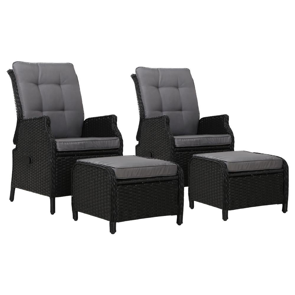 Recliner Chairs Sun lounge Outdoor Setting Patio Furniture Wicker Sofa 2pcs - Outdoorium