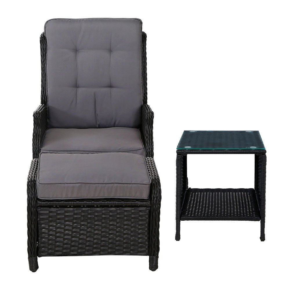 Recliner Chairs Sun lounge Setting Outdoor Furniture Patio Garden Wicker - Outdoorium