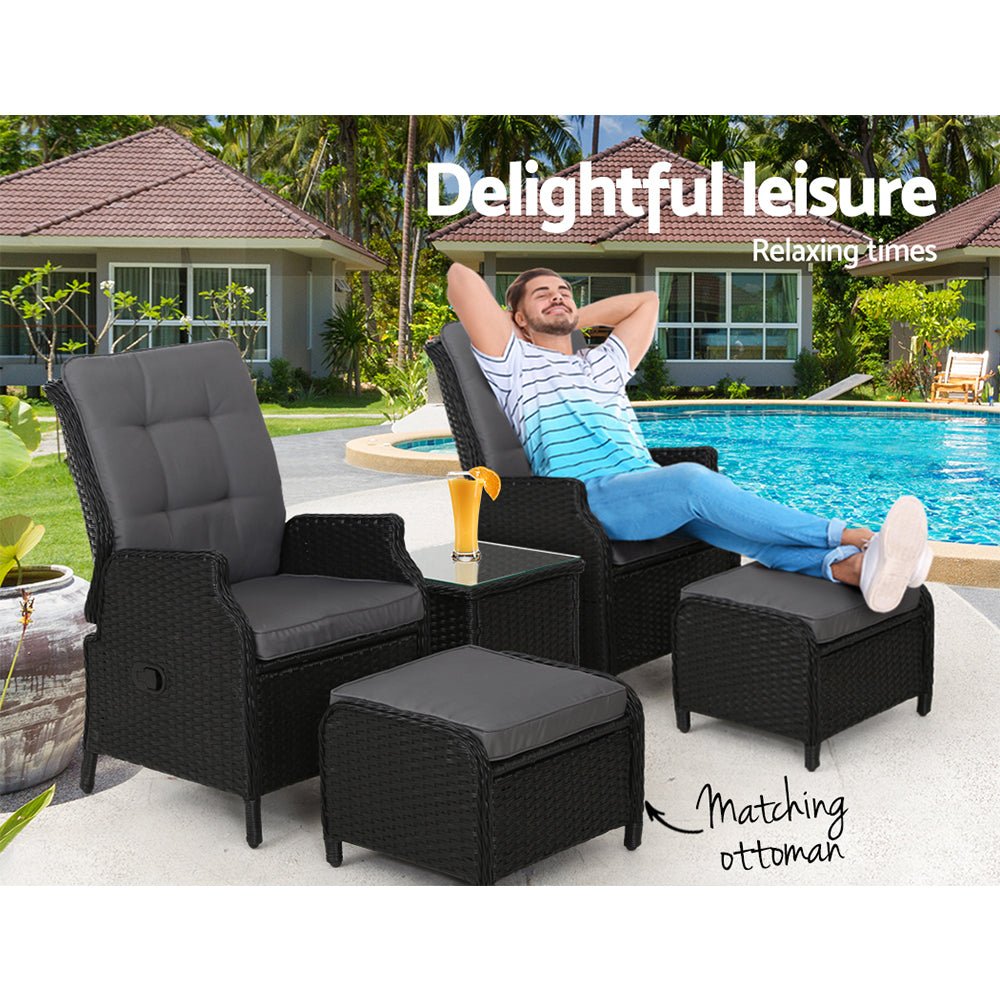 Recliner Chairs Sun lounge Setting Outdoor Furniture Patio Garden Wicker - Outdoorium