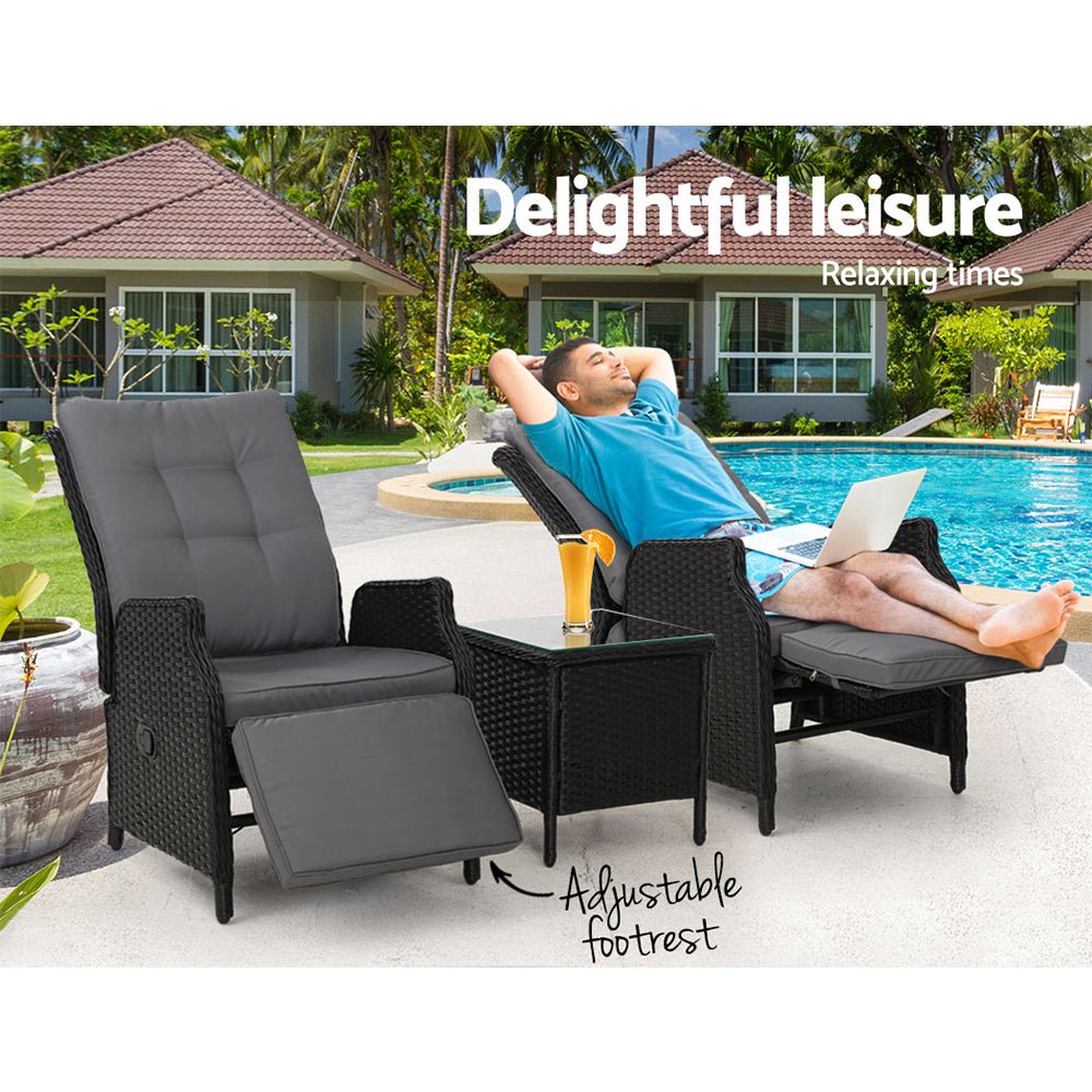 Recliner Chairs Sun lounge Setting Outdoor Furniture Patio Wicker Sofa - Outdoorium