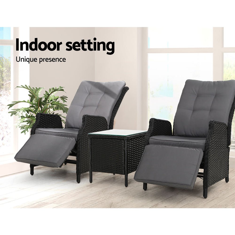 Recliner Chairs Sun lounge Setting Outdoor Furniture Patio Wicker Sofa - Outdoorium