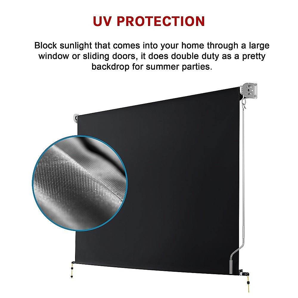 Retractable Straight Drop Roll Down Awning Garden Patio Screen 3.0X2.5M - Outdoorium