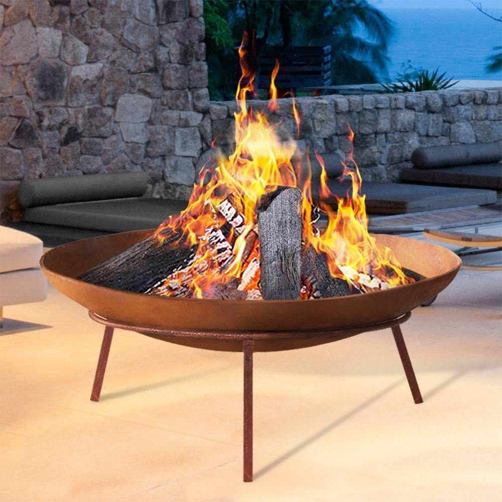 Rustic Fire Pit Heater Charcoal Iron Bowl Outdoor Patio Wood Fireplace 60CM - Outdoorium