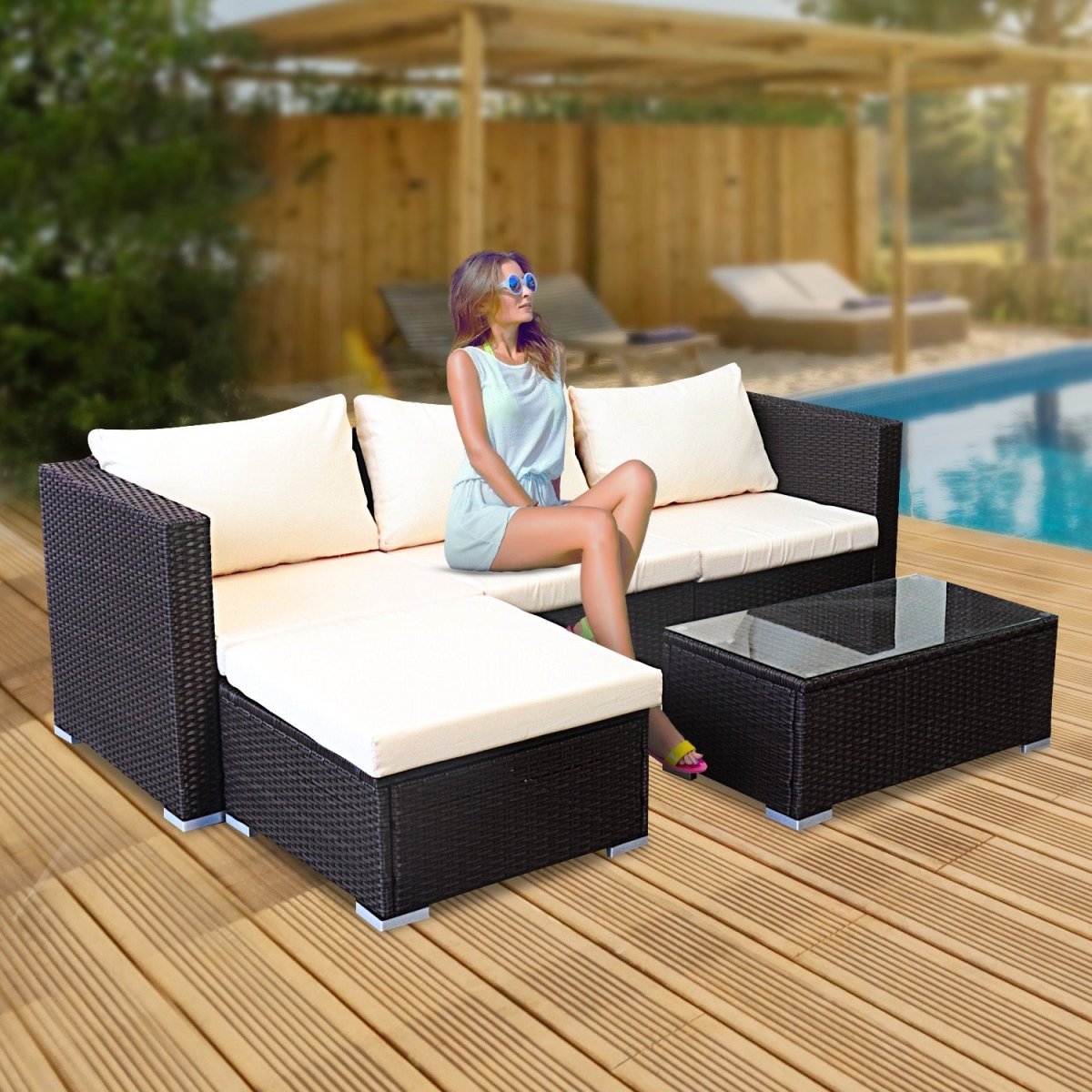 Sarantino 5pc Modular Outdoor Lounge Set PE Rattan - Brown - Outdoorium