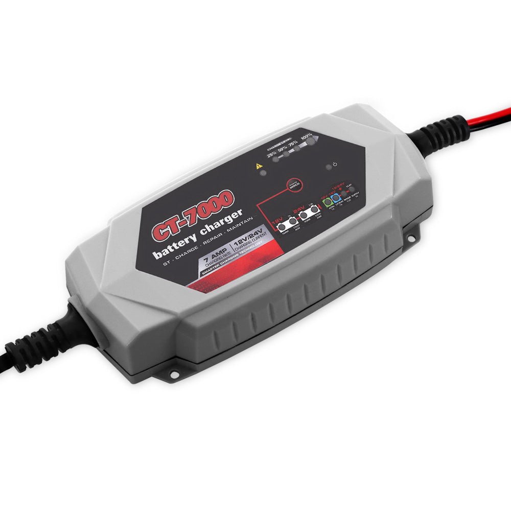 Smart Battery Charger 7A 12V 24V Automatic SLA AGM Car Truck Boat Motorcycle Caravan - Outdoorium