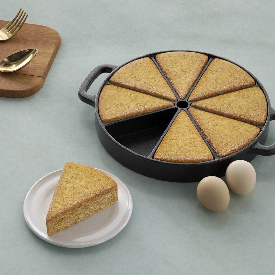 SOGA 21.5CM Round Cast Iron Baking Wedge Pan Cornbread Cake 8-Slice Baking Dish with Handle - Outdoorium